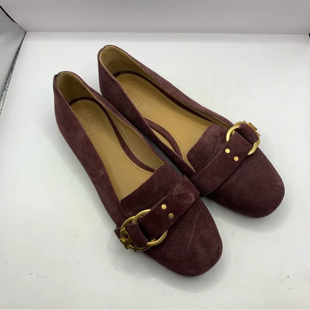 Women's 6 Tory Burch Marden Suede Flats Malbec Purple - Picture 7 of 7